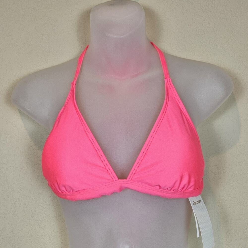 Ella Moss Bikini Swim Top M Hot Pink Triangle Crochet Racerback Made in USA Pool